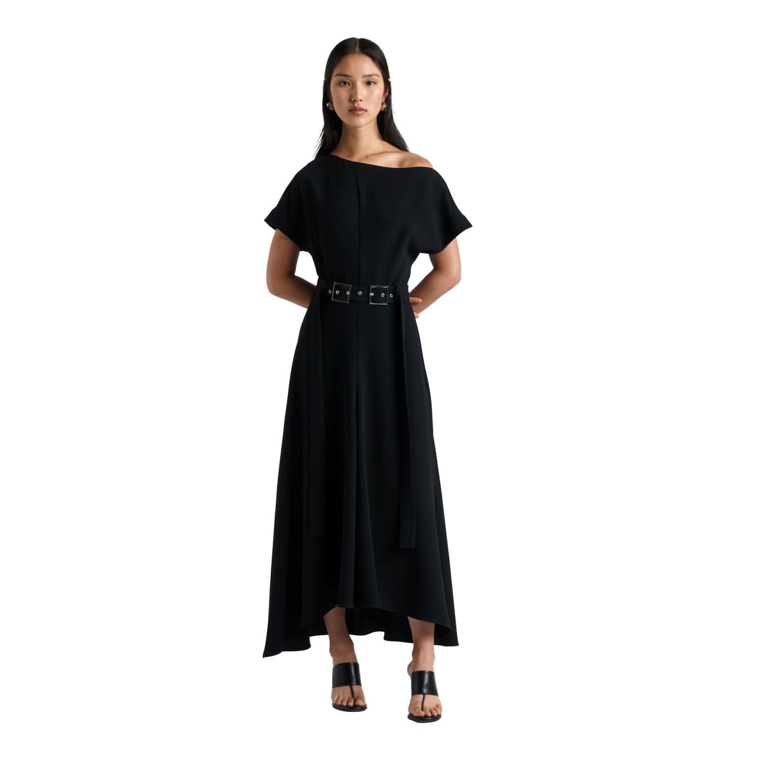 Cue Double Buckle Off Shoulder Midi Dress